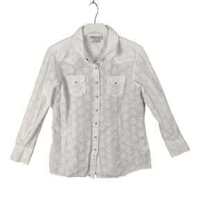 Ariat Womens Large White Cotton Pearl Snap Ranch Cowgirl Western Shirt Top Rodeo